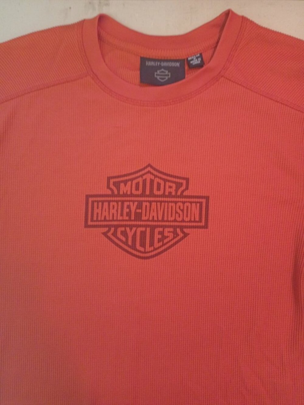Vintage Harley Davidson Adult Medium Orange Short Sleeve Thermal EUC